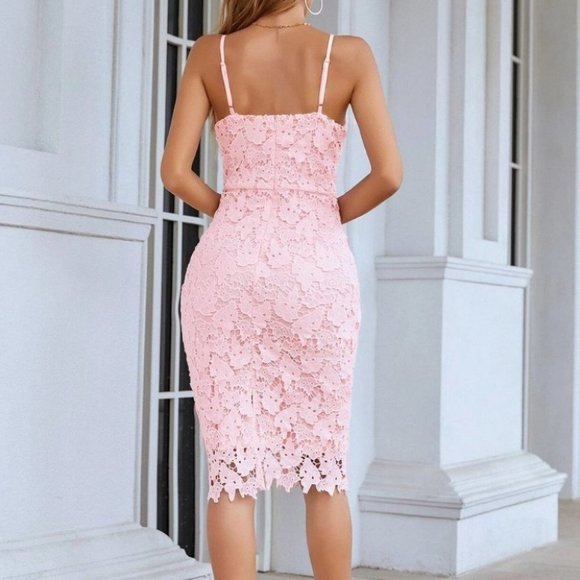 Lace Cami Bodycon Midi dress Pink - Picture 4 of 7